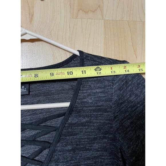 Iz Byer Knit Dress M Gray Crisscross V-Neck Trapeze Swing Y2K Soft Whimsigoth - Picture 6 of 13